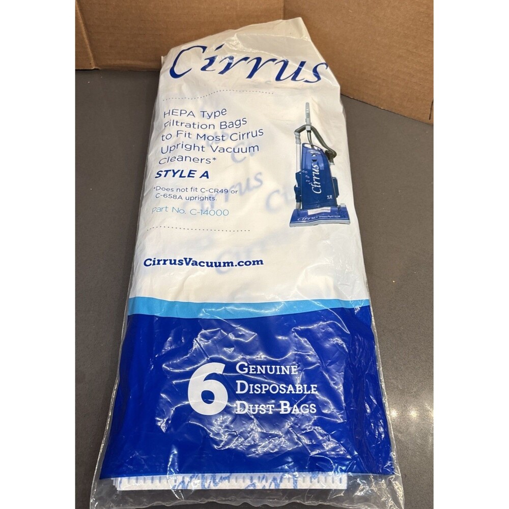 (6) Cirrus HEPA Style A Vacuum Bags Open Package GENUINE